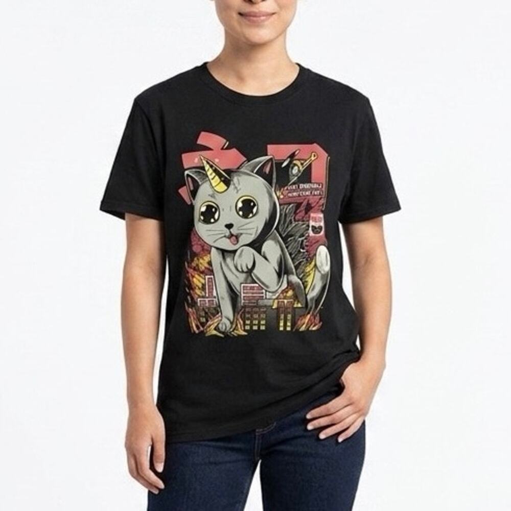 Black Matter Women's Graphic T-Shirt M Black Catzilla Cat Short Sleeve Crew Neck